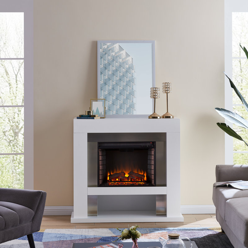 Ebern Designs Lirrington Stainless Steel Mantel Electric Fireplace