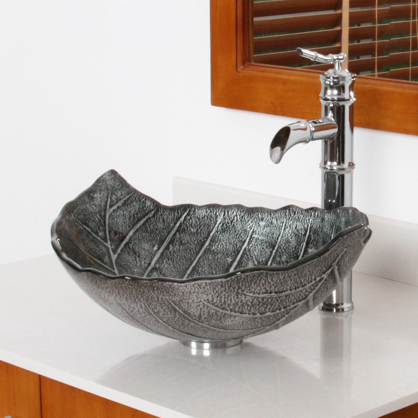 Elite Hot Melted And Hand Painted Winter Leaf Shaped Vessel Bathroom Sink With Chrome Pop Up Drain And Mounting Ring Reviews Wayfair