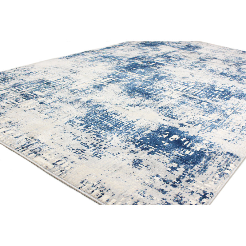 17 Stories Cipriani Power Loom Blue Ivory Rug Wayfair