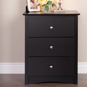 Wanda Tall Black 3 Drawer Nightstand