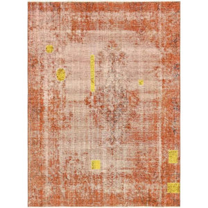 One of a Kind Sela Vintage Persian Hand Woven Wool Distressed Red/Yellow Area Rug