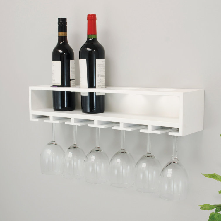 Ebern Designs Siera 4 Bottle Wall Mounted Wine Bottle And Glass Rack In White Reviews Wayfair Ca