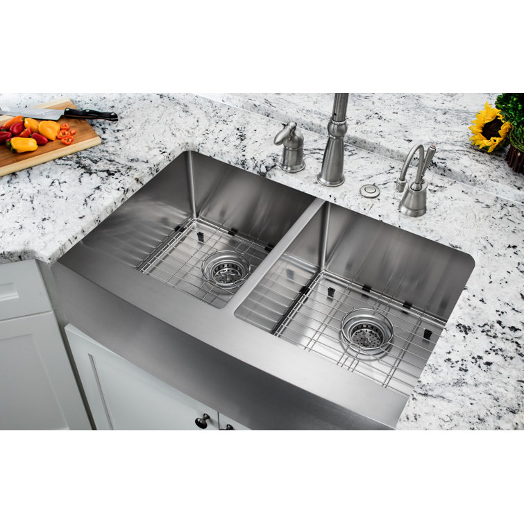 Soleil 32 875 L X 20 75 W Farmhouse Apron Kitchen Sink With Grid Set And Drain Assemblies Reviews Wayfair