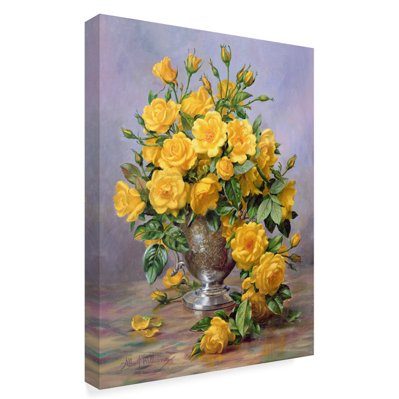 Trademark Art Bright Smile Roses In A Silver Vase Oil Painting