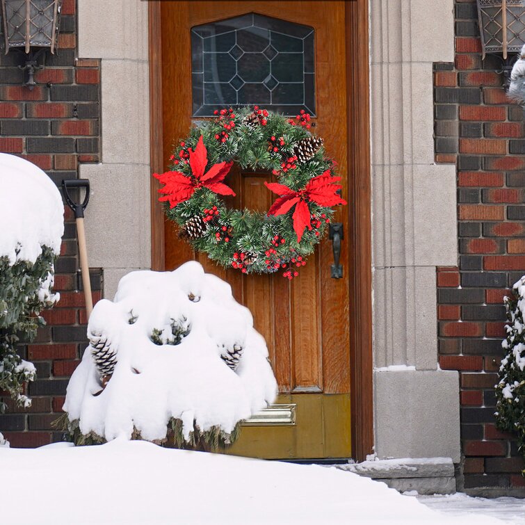 Prelit Xmas Snow Wreath Christmas Front Door Decoration String Light Hanger 24" 