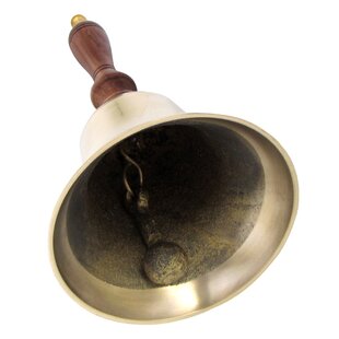 Antique Brass Wood Teachers Desk Bell Vintage School Reception Dinner Hand Bell 