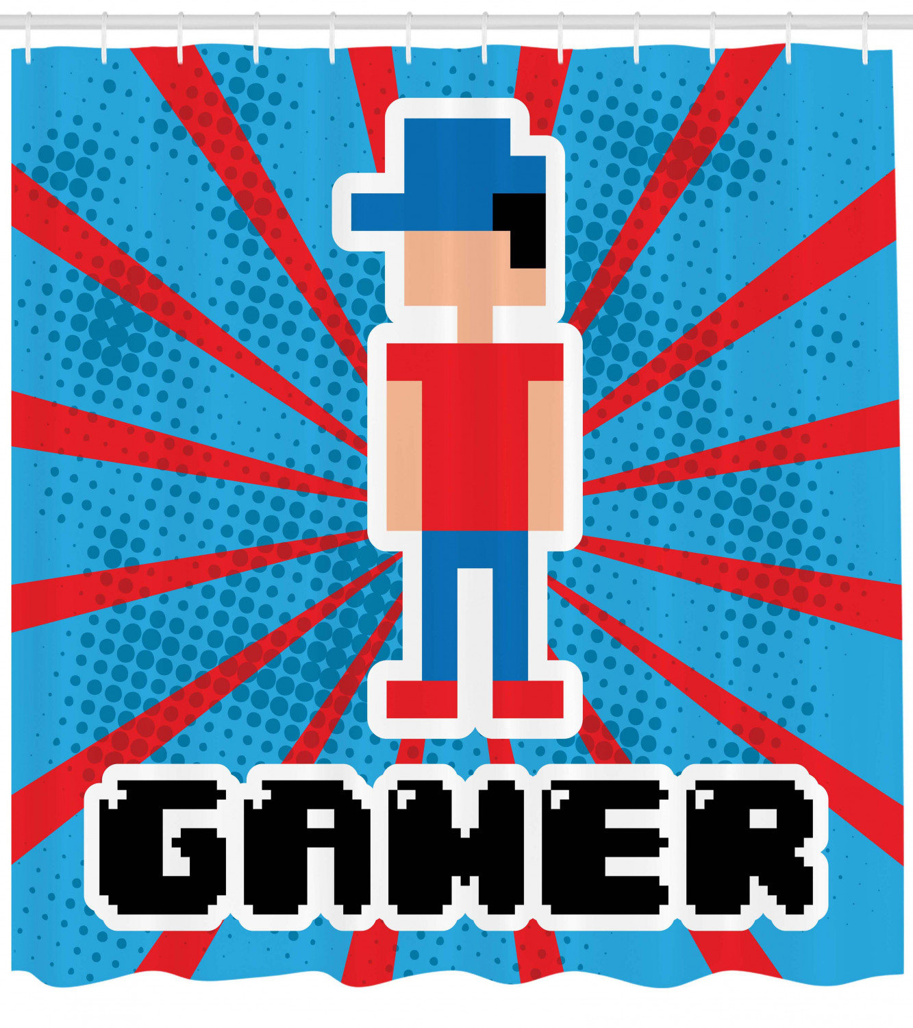 East Urban Home Video Games Red Blue Stripes Shower Curtain