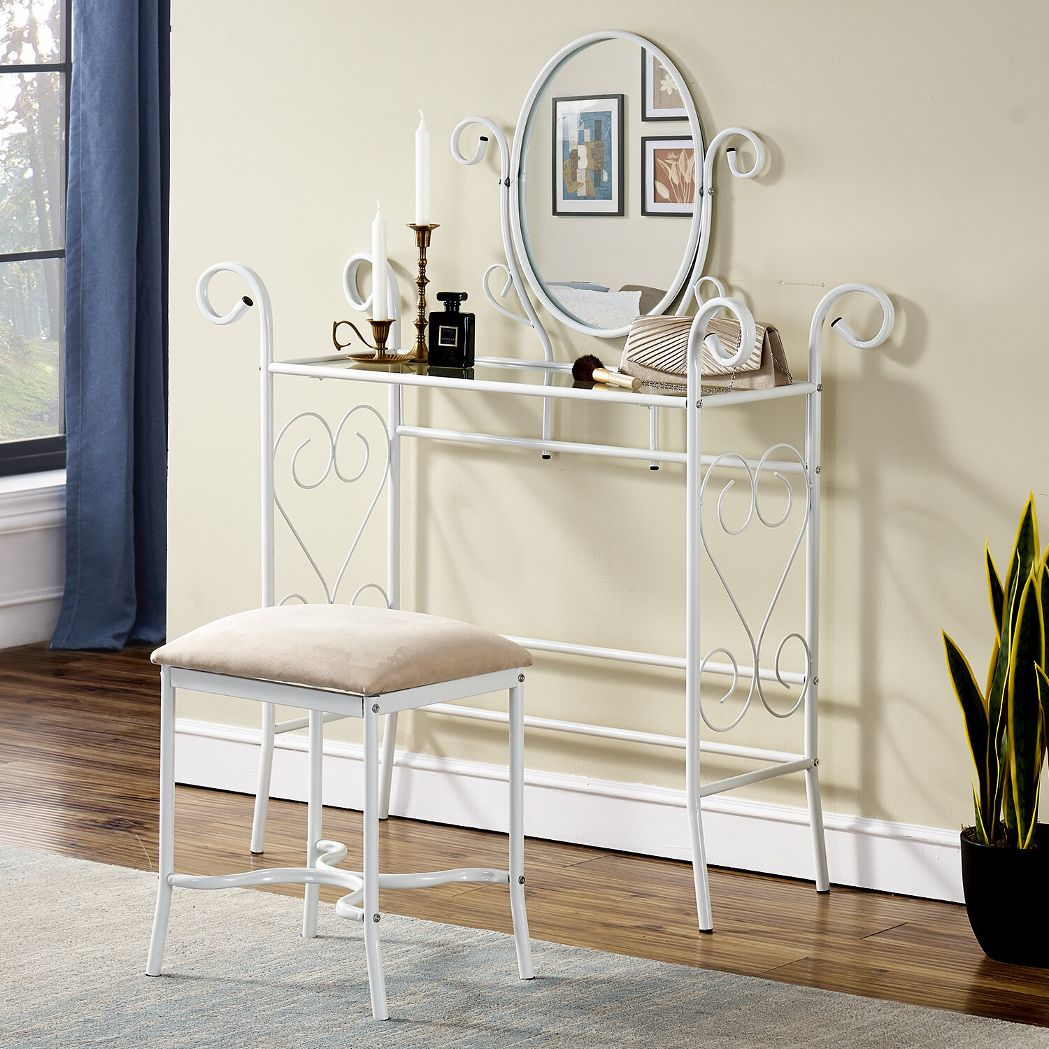 Red Barrel Studio Amyrion Vanity Set With Stool And Mirror Wayfair