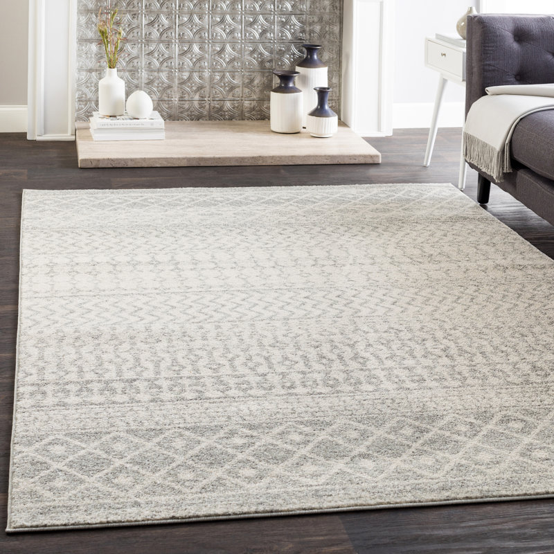AllModern Leonard Geometric Light Gray/Medium Gray/White Area Rug 