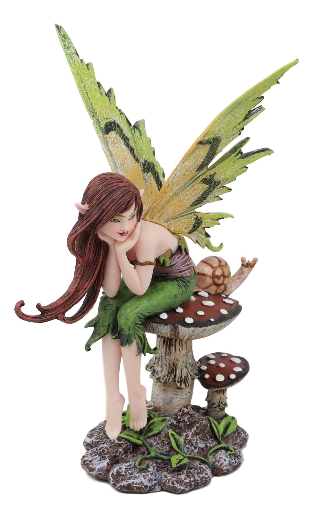 Fairy with Red Wings Sitting on a Red Mushroom Hand Made Glass Figurine 