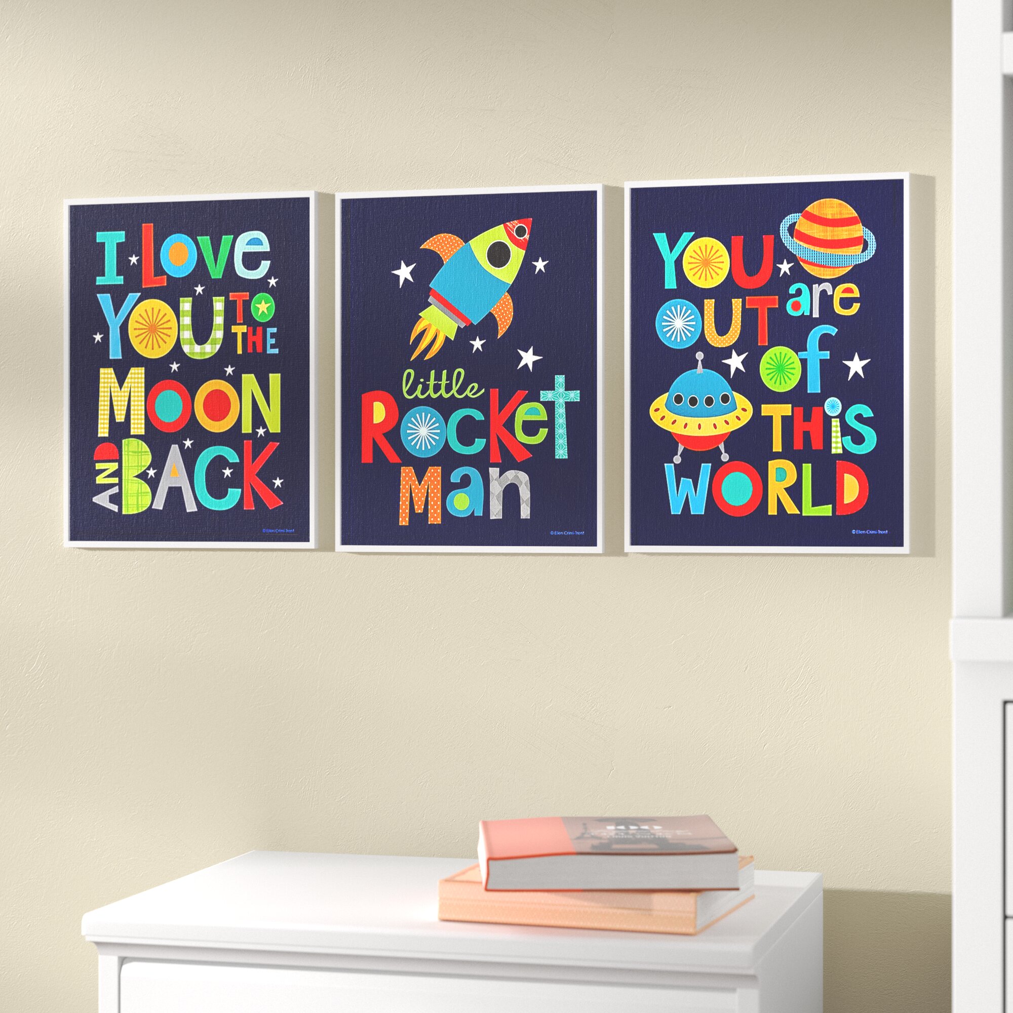 Andover Mills Baby Kids Stella I Love You To The Moon And Back Framed Art Set Of 3 Reviews Wayfair