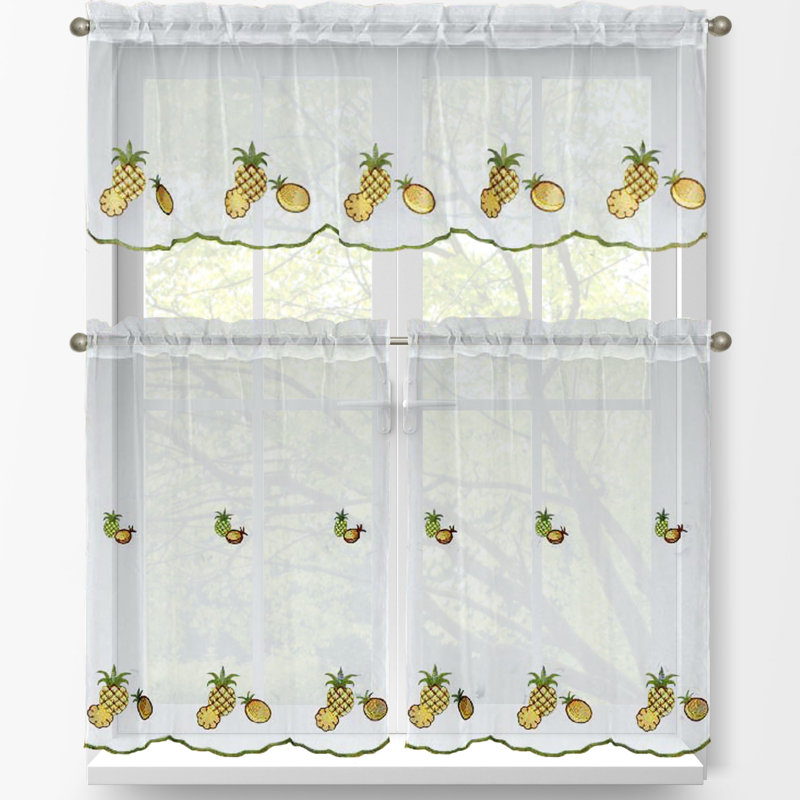 Window Elements Pineapple 3 Piece Embroidered Kitchen Tier And