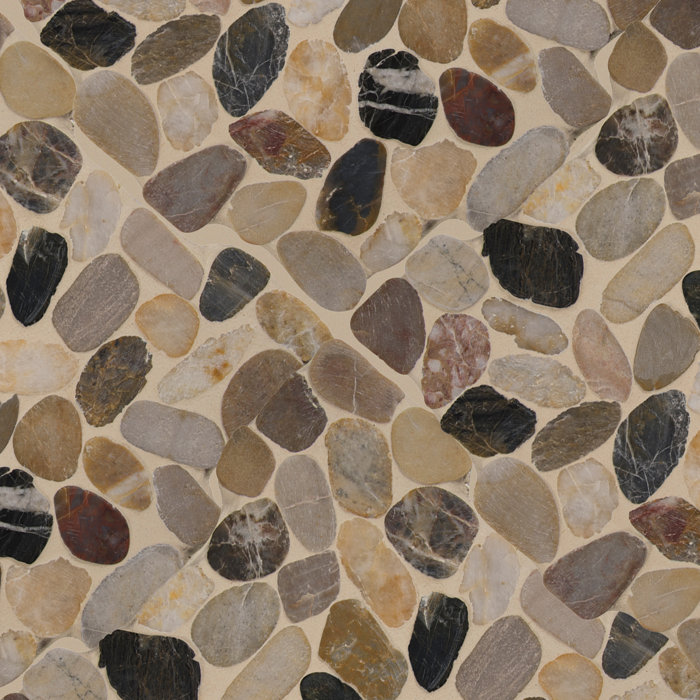 Mix River Random Sized Quartz Pebble Mosaic Tile In Gray Beige Mix River Random Sized Quartz Pebble Mosaic Tile In Gray Beige