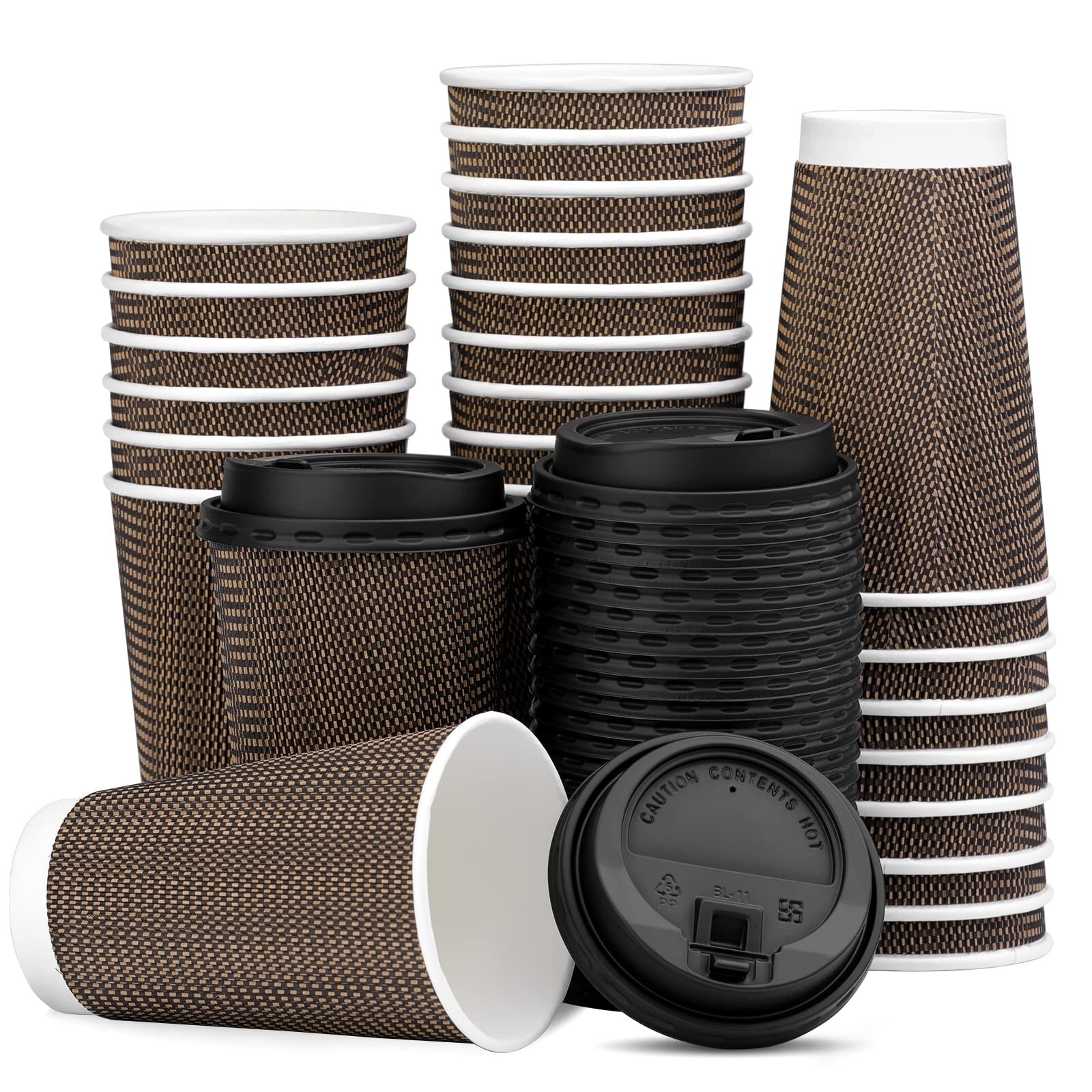 100 or 500 COFFEE DISPOSABLE LIDS INSULATED RIPPLE HOT DRINKS PAPER CUPS 25 50 