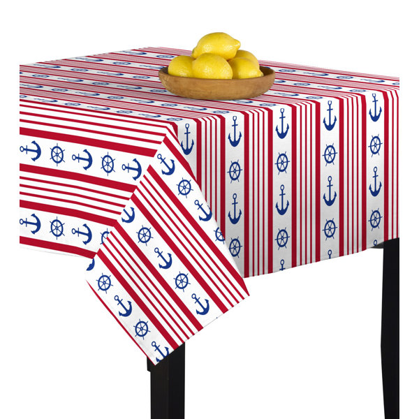 Breakwater Bay Cora Nautical Stripe Anchors And Wheels Tablecloth Wayfair