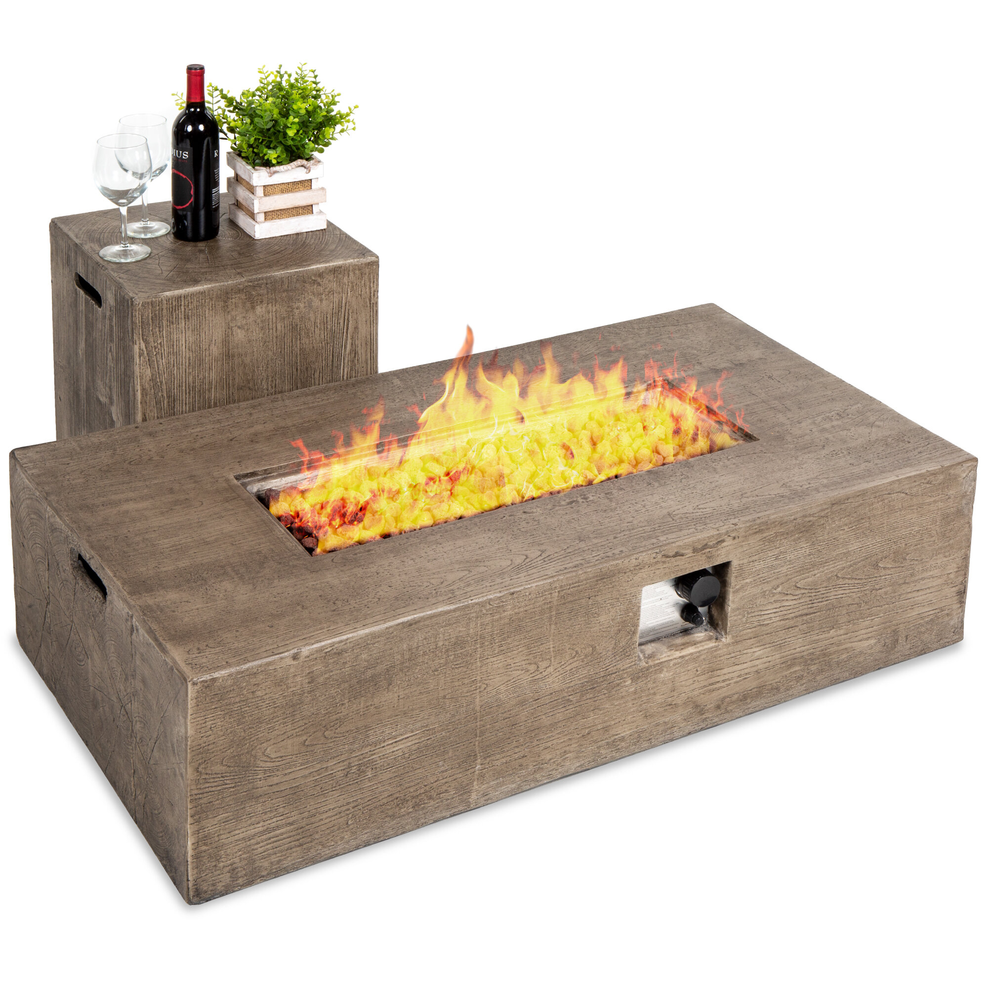 Loon Peak 48x27in 50 000 Btu Patio Propane Fire Pit Table Side Table Tank Storage W Wood Finish Pit Cover Reviews Wayfair