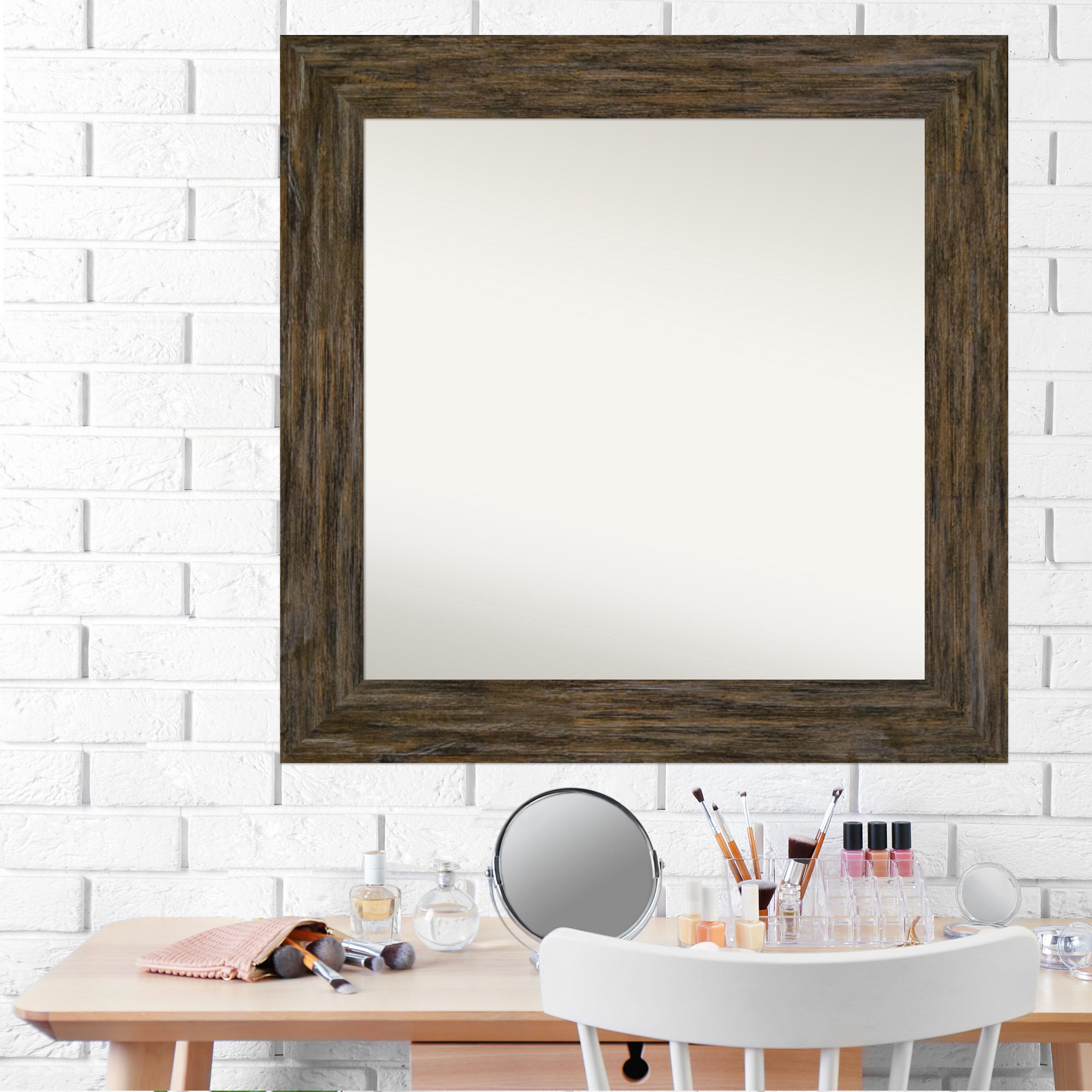 Loon Peak® Fencepost Brown Wood Bathroom Vanity NonBeveled Wall Mirror