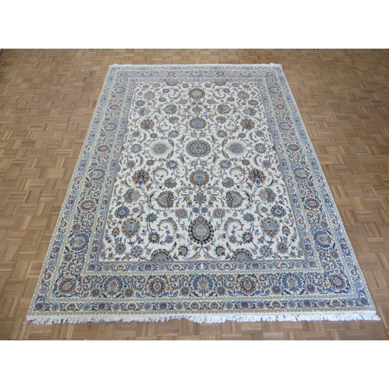 Charlton Home One Of A Kind Flintridge Hand Knotted Ivory Blue 8 Kind Flintridge Hand Knotted Ivory