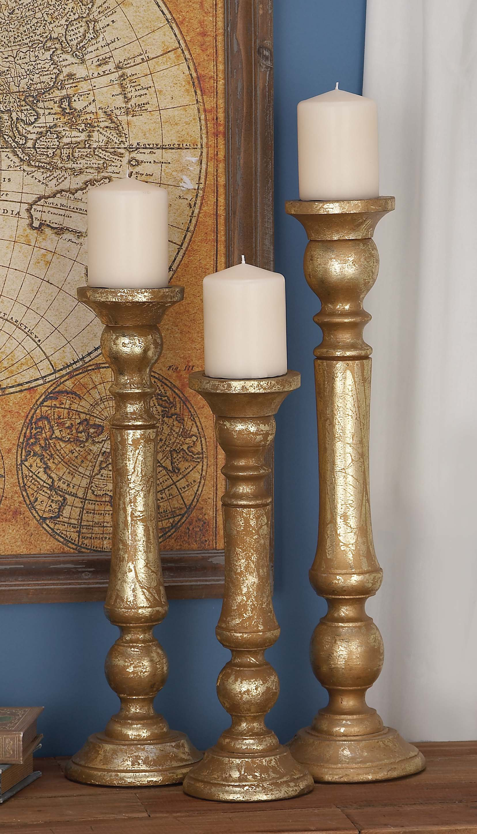 TWO STATELY CHARCOAL STAINED CONCRETE CANDLE HOLDER THICK CRYSTAL BASES