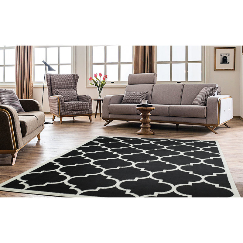 Charlton Home Standridge Moroccan Trellis Design Black White Area Rug Reviews Wayfair