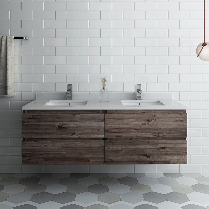 Fresca Formosa 60" Wall-Mounted Double Bathroom Vanity Set ...