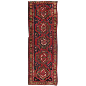 Lori Vintage Lamb's Wool Hand-Knotted Navy/Red Area Rug