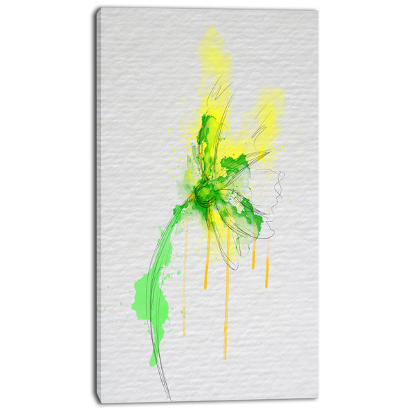 Designart Beautiful Yellow Green Flower Sketch Painting Print On
