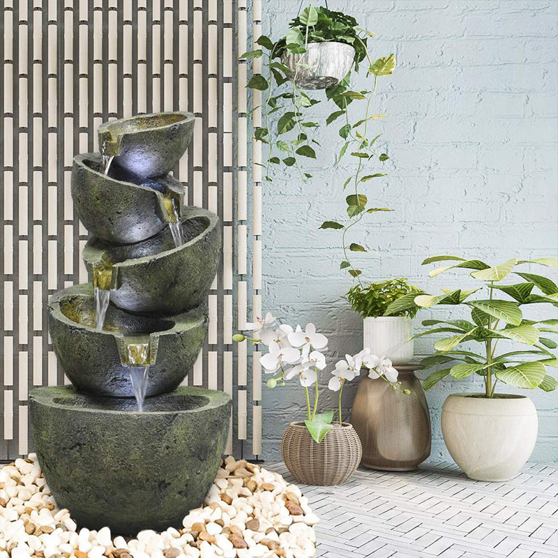 August Grove Heathcliff Resin Indoor Outdoor Bowls Water Fountain With Light Wayfair