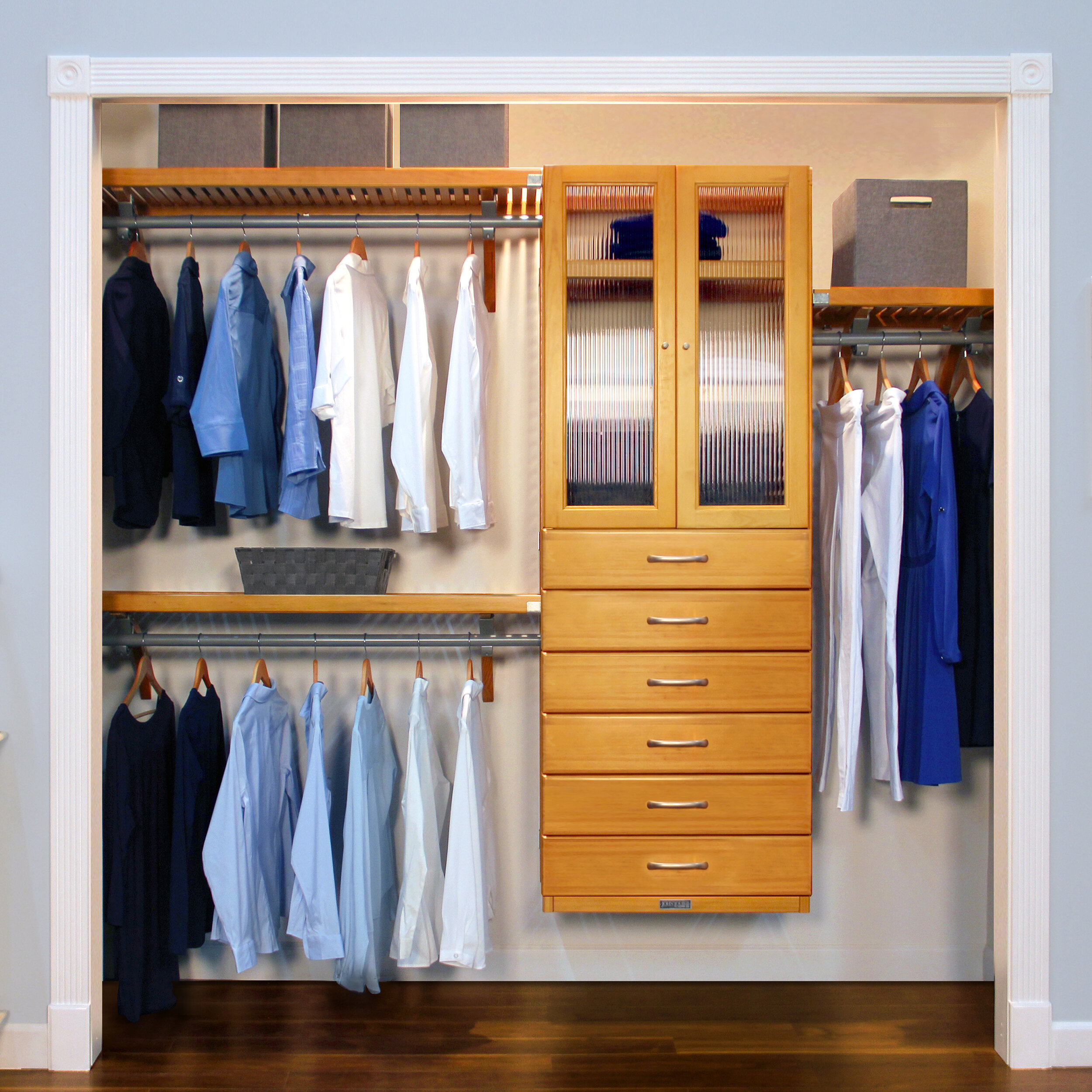 maple walk in closet organizers