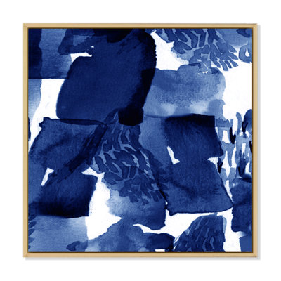 Abstract Impression In Classic Blue On White I - Modern Canvas Wall Art Print INCOMPLETE 