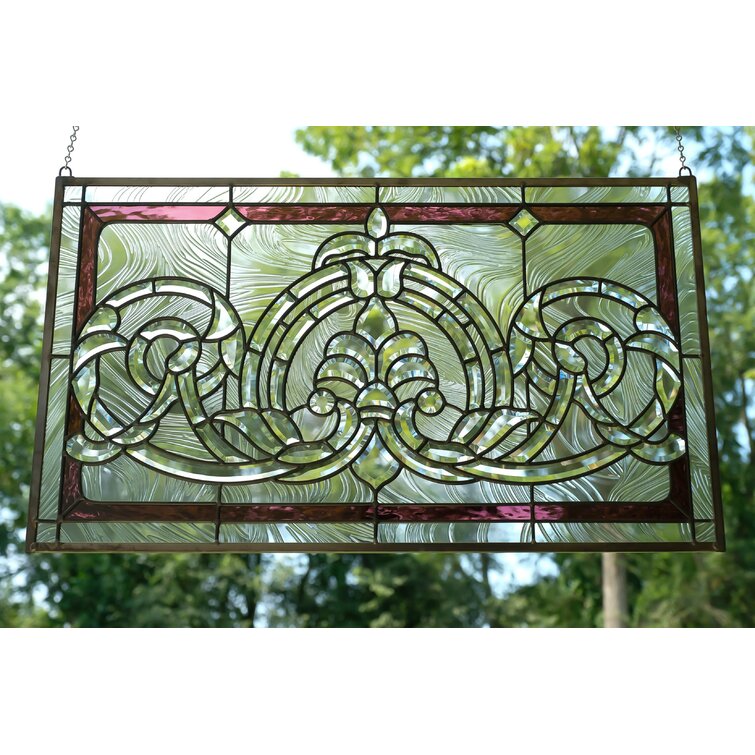 Handcrafted stained glass Clear Beveled window panel 16.75" x 24.75" 