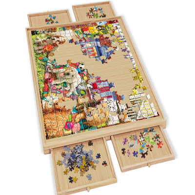 INCOMPLETE, 26.2" x 34.2" Wooden Jigsaw Puzzle Table Puzzle Board with Cover for Adults & Kids Gifts 1500 PCS