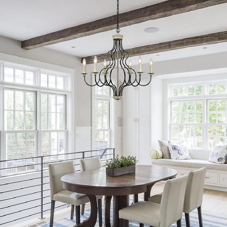 6 Light French Country Chandelier Farmhouse Chandeliers For Dining & Living Room, Bedroom, Kitchen, Stairway, Bathroom, Oil Black & Gray Finish
