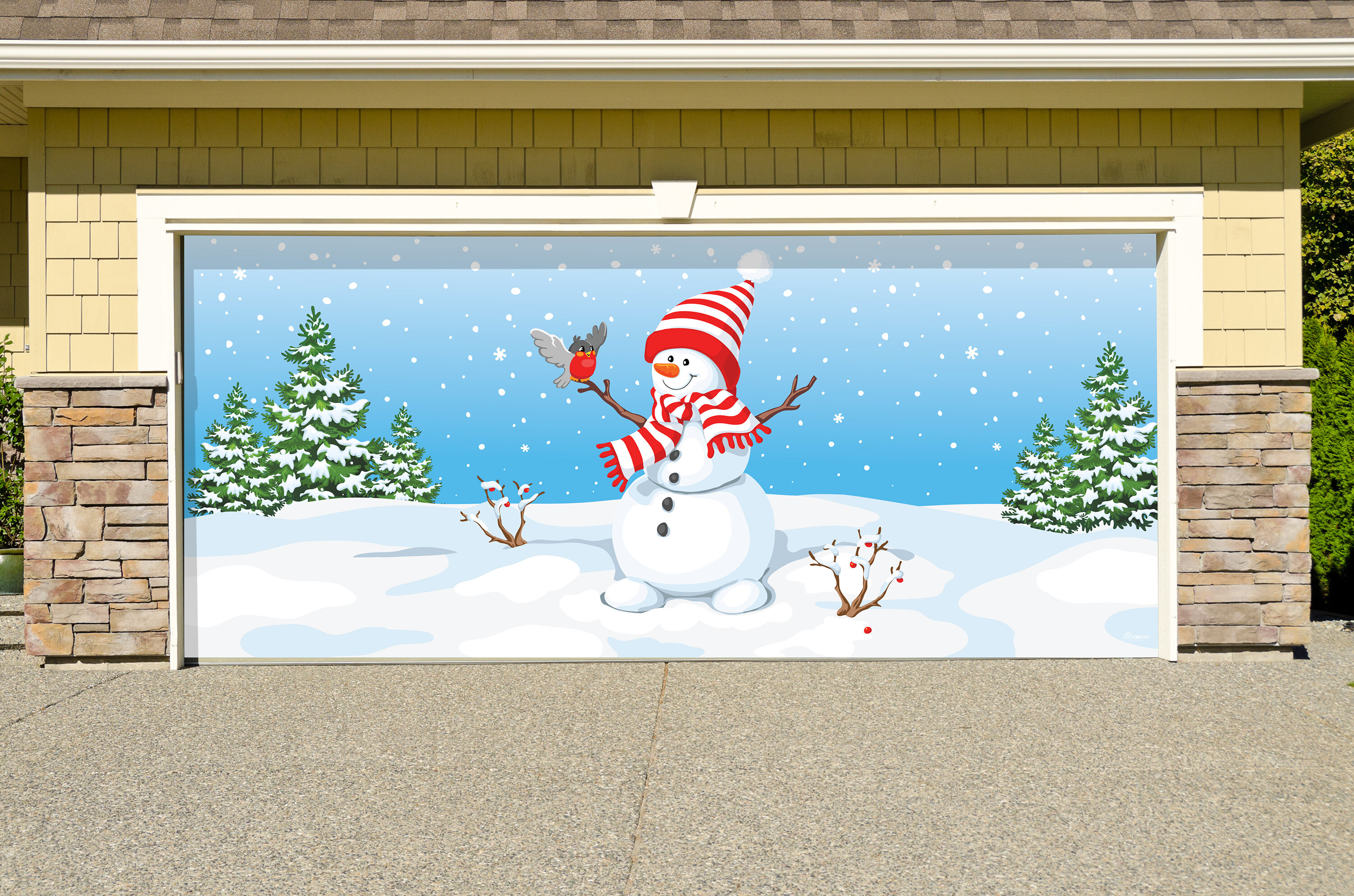 The Holiday Aisle Snowman Merry Christmas Garage Door Mural 