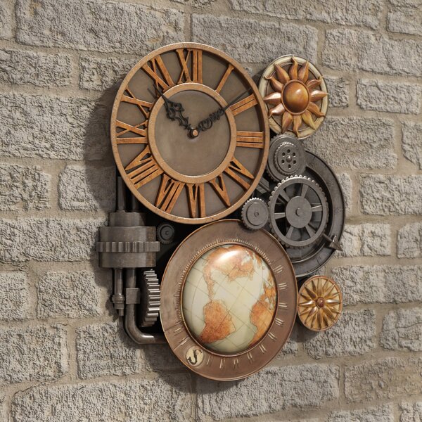 Rustic Industrial Metal Gears Wall Clock Roman Numeral Steampunk Art Sculpture 