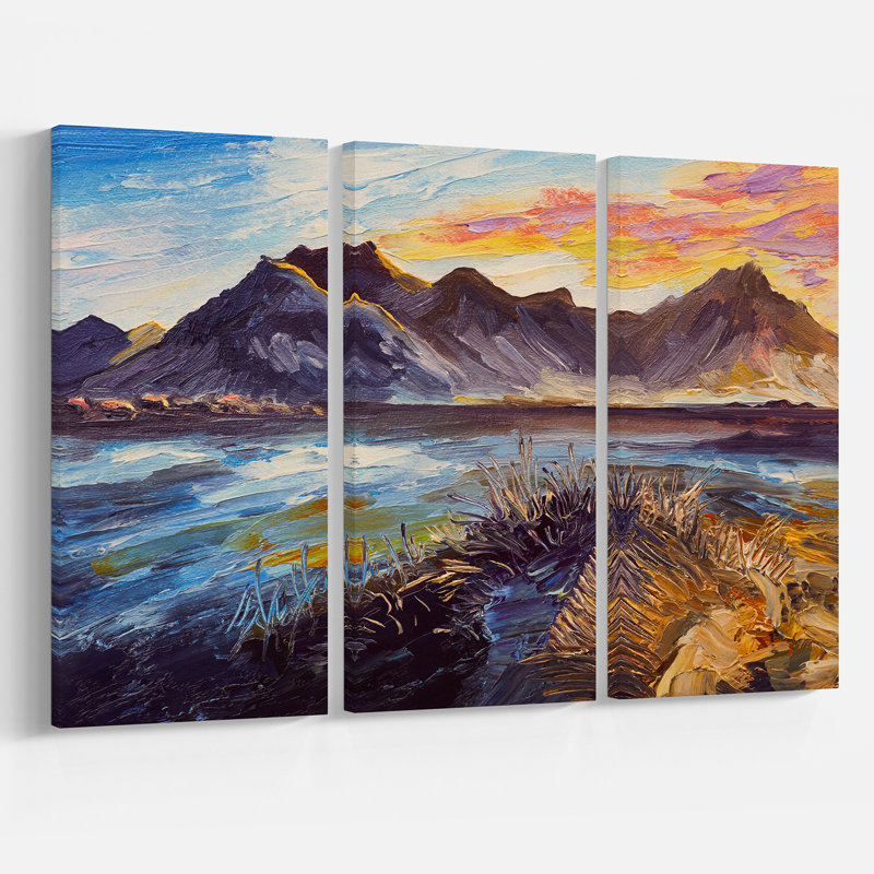 East Urban Home Mountain Pink Sunset Oil Painting Print Multi