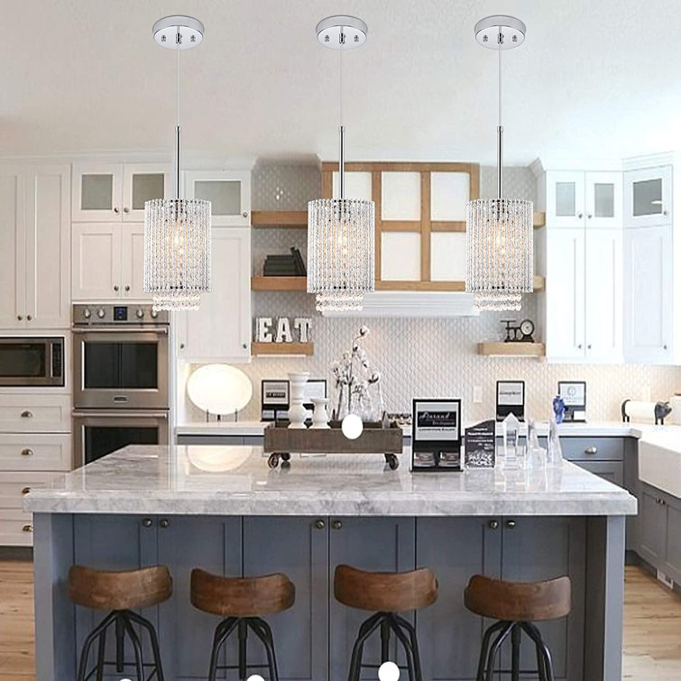 Mini Crystal Pendant Lighting 1 Light Modern Hanging Light Fixtures Bubble Glass Cylinder Chrome Chandelier For Kitchen Island Dining Room