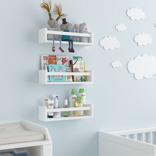 Set of 2 Nursery Floating Wall Shelves in White Preassembled Nursery Decor 16" 