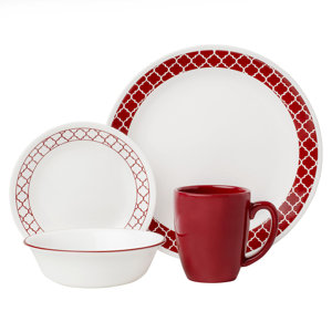 Livingware Crimson Trellis 16 Piece Dinnerware Set, Service for 4