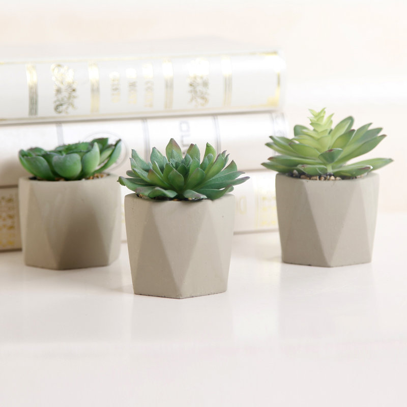 Primrue 3 Piece Faux Cement Geo Agave Plant In Planter Set Reviews Wayfair