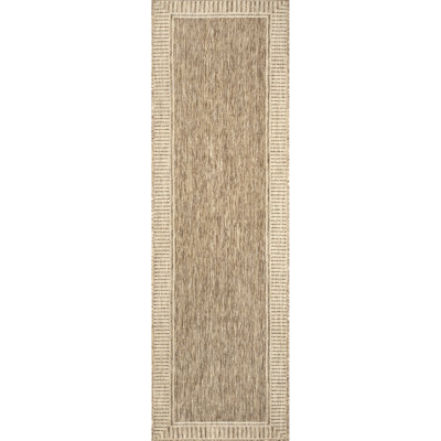 Alegre Bordered Power Loomed Tan Indoor/Outdoor Rug