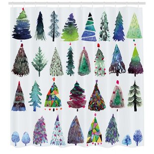 Christmas Tree Gifts Stairs Shower Curtain Set Bathroom Decor Bath Accessories