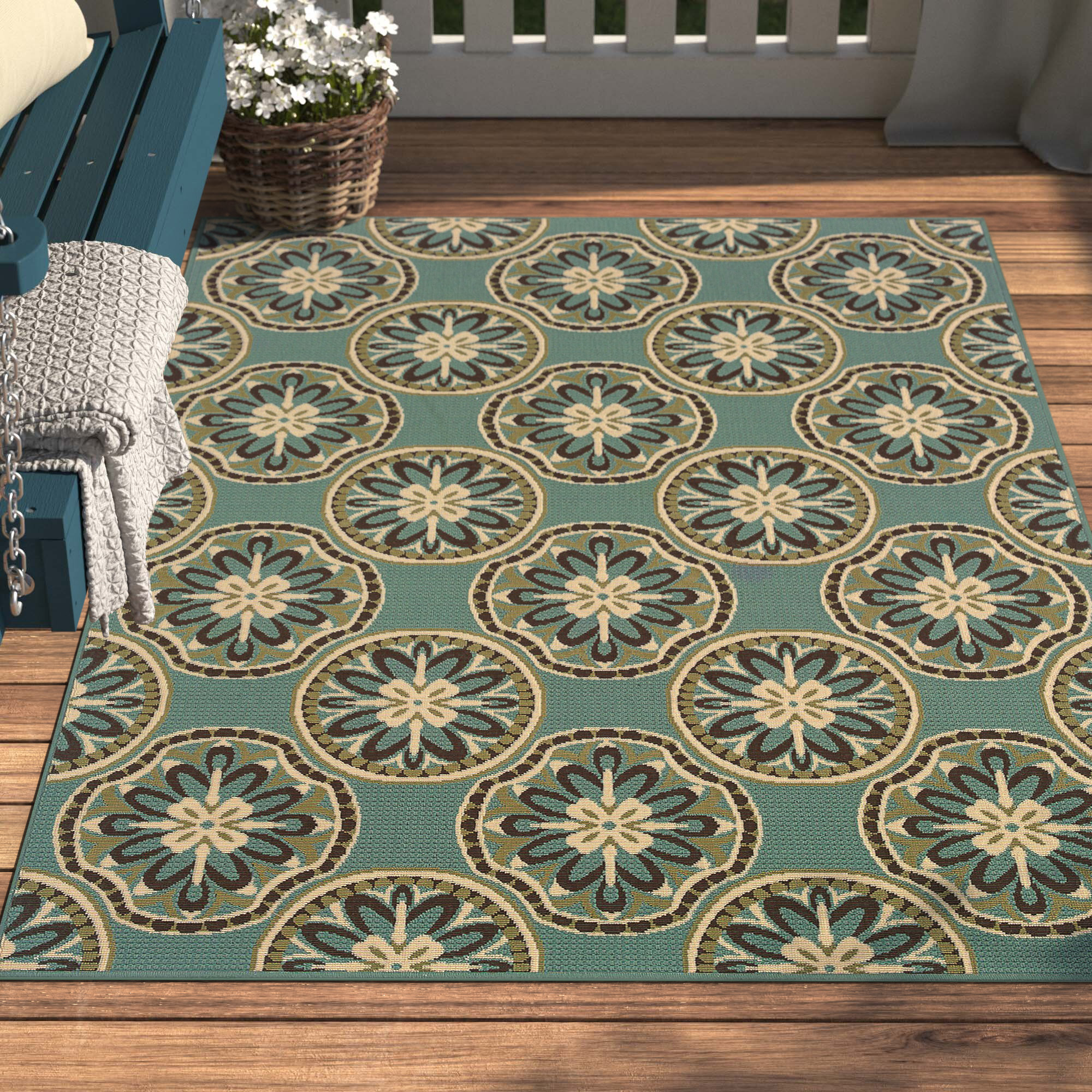 Andover Mills™ Brendel Power Loom Blue/ Ivory Indoor/Outdoor Rug
