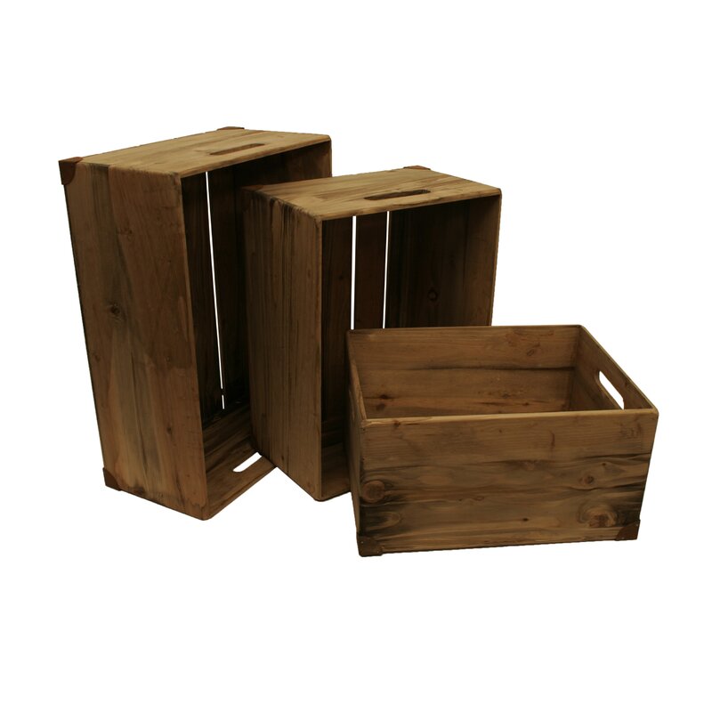 WaldImports 3 Piece Weathered Pine Wood Crate Set & Reviews | Wayfair