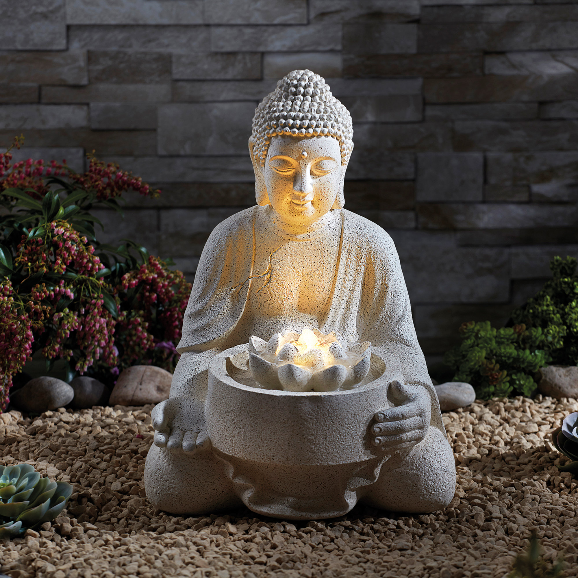 Bloomsbury Market Steverson Resin Buddha Water Feature With Led Light Wayfair Co Uk