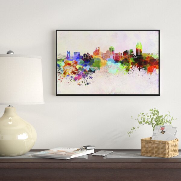 East Urban Home Cincinnati Skyline Framed Painting On Wrapped Canvas Wayfair