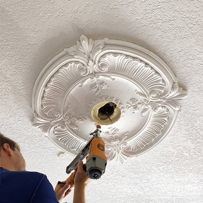 Rose and Ribbon Ceiling Medallion Ekena Millwork Finish Root Beer Crackle