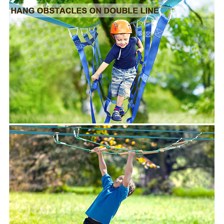 45FT  Slackline Monkey Bar Kit Ninja Training Rope Kids Hanging Obstacle Traing