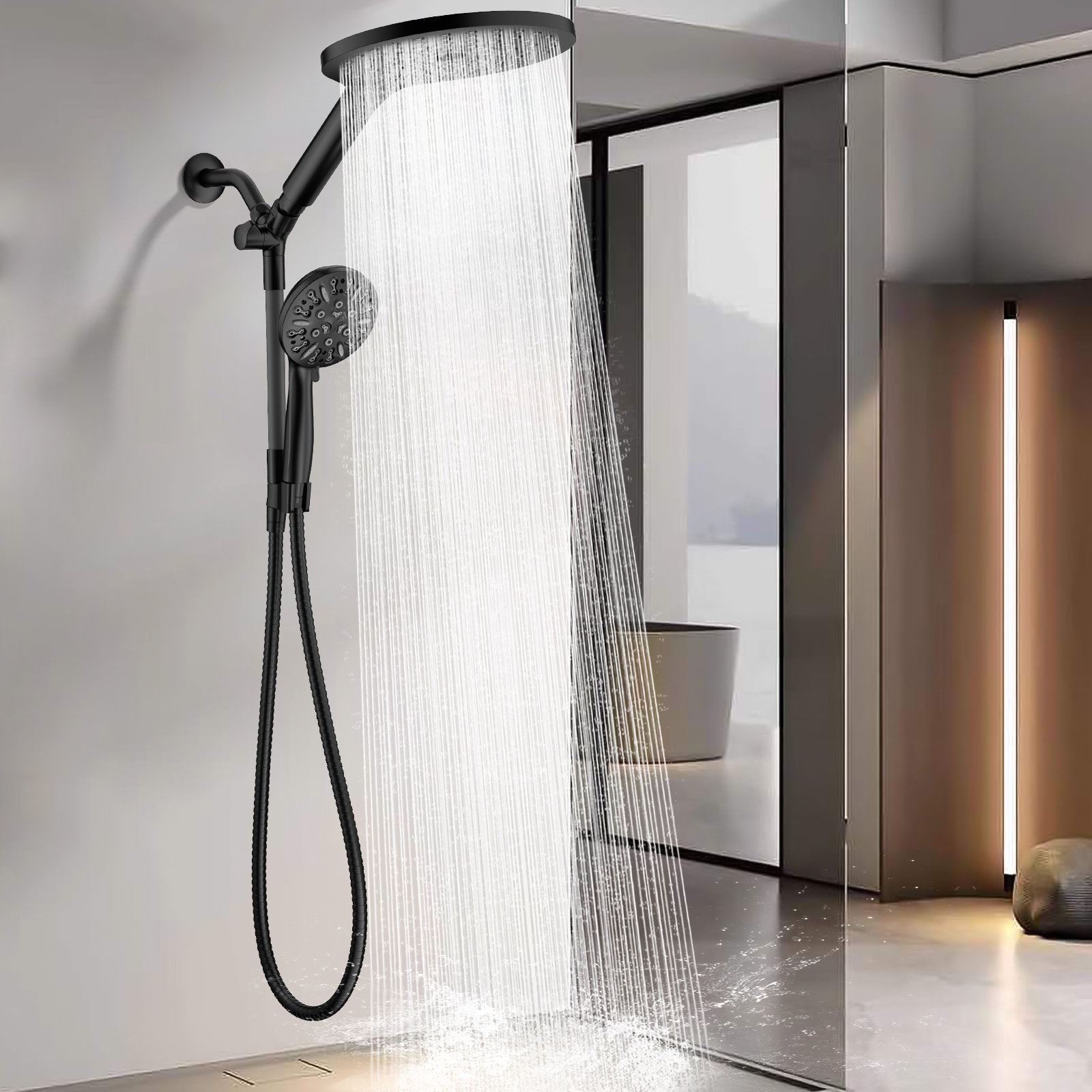 High Pressure Dual Shower Head Combo With 9-Mode Handheld And 79" Hose