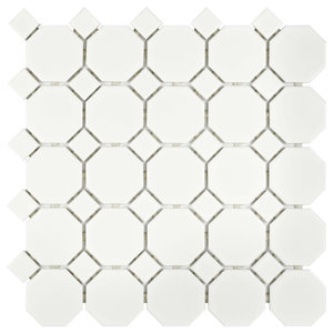 Retro Random Sized Porcelain Mosaic Tile in Matte White